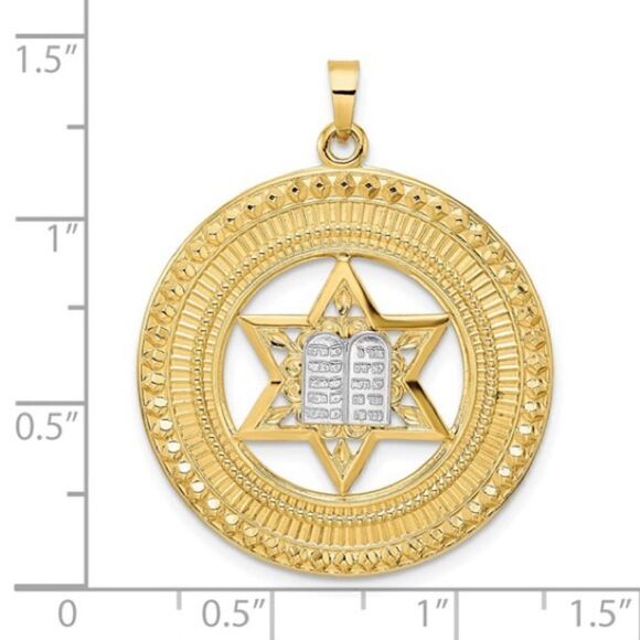 exquisite 14k Two-tone Solid Star and Torah Inside Frame Pendant - Picture 4 of 5